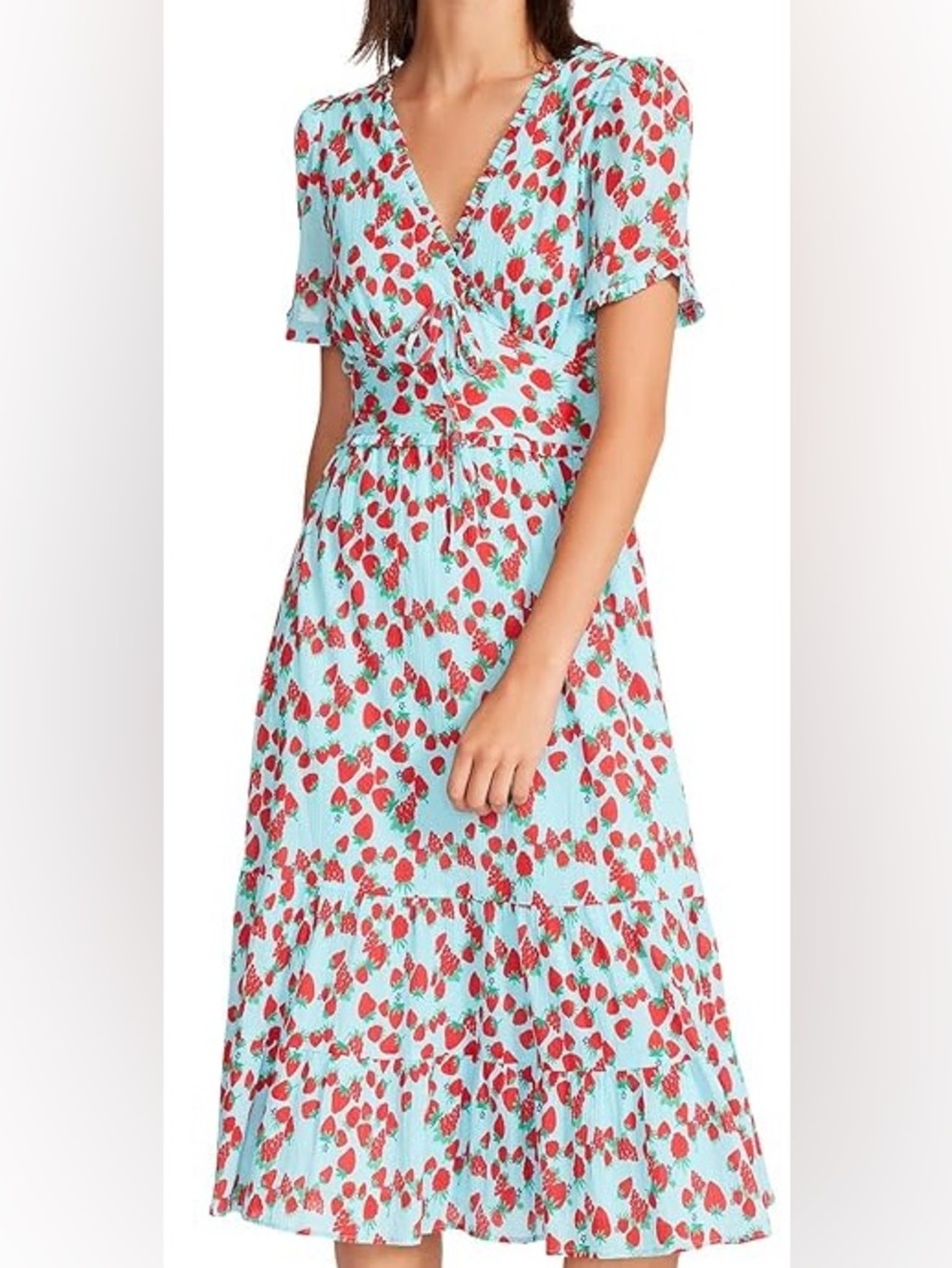 Betsey Johnson Light Blue Maxi Dress with Red Strawberry Print